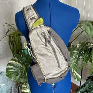 Light Gray Sling Backpack with Lime Accent